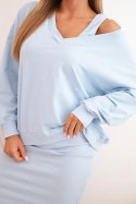 Komplet bluzka + sukienka prążkowana błękitny  