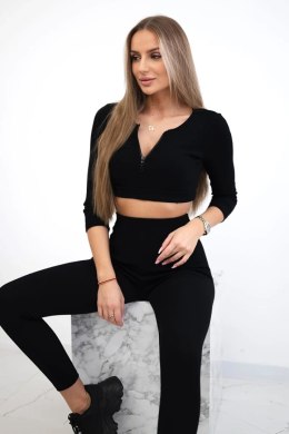 Komplet prążkowany krótki top czarny  