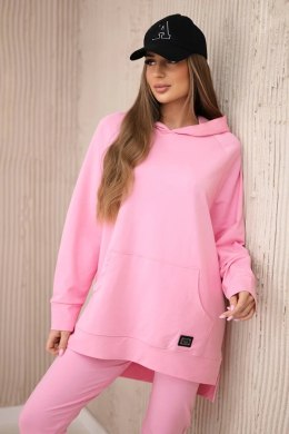 Komplet z bluzą z kapturem jasny różowy  