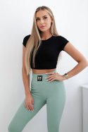 Legginsy w prążek z wysokim stanem ciemno miętowe  