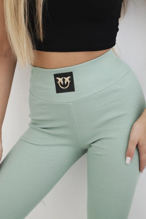 Legginsy w prążek z wysokim stanem ciemno miętowe Legginsy w prążek z wysokim stanem ciemno miętowe