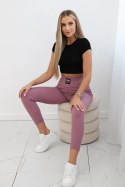 Legginsy w prążek z wysokim stanem ciemno różowe  