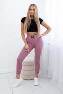 Legginsy w prążek z wysokim stanem ciemno różowe  