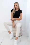 Legginsy w prążek z wysokim stanem jasno beżowe  