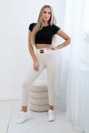 Legginsy w prążek z wysokim stanem jasno beżowe  