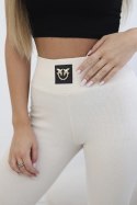 Legginsy w prążek z wysokim stanem jasno beżowe  