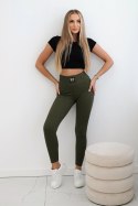 Legginsy w prążek z wysokim stanem khaki  
