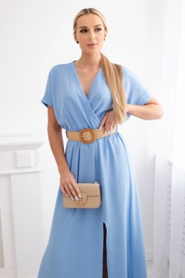 Sukienka długa z ozdobnym paskiem niebieska  