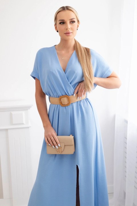 Sukienka długa z ozdobnym paskiem niebieska  