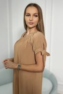 Sukienka wiązana na rękawach camelowa  