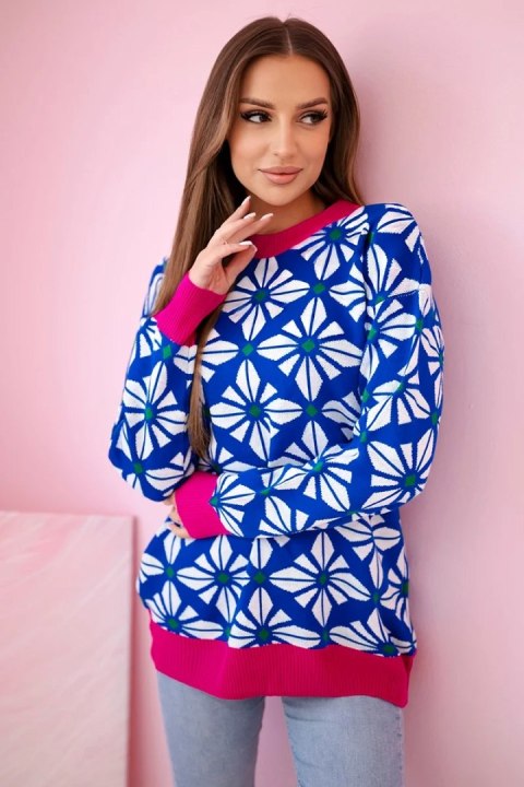 Sweter z geometrycznym motywem chabrowy Sweter z geometrycznym motywem chabrowy