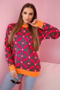 Sweter z geometrycznym motywem fuksja  