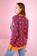Sweter z geometrycznym motywem fuksja  
