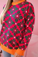 Sweter z geometrycznym motywem fuksja  