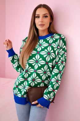 Sweter z geometrycznym motywem zielony  