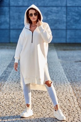 Bluza ocieplana z rozcięciami na bokach ecru  