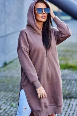 Bluza ocieplana z rozcięciami na bokach mocca  