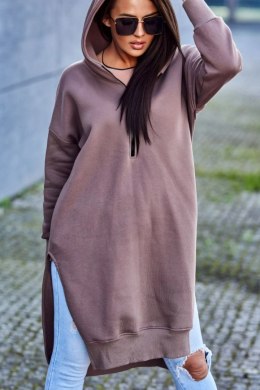 Bluza ocieplana z rozcięciami na bokach mocca  