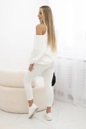 Komplet 3-częściowy bluza + top + legginsy ecru  