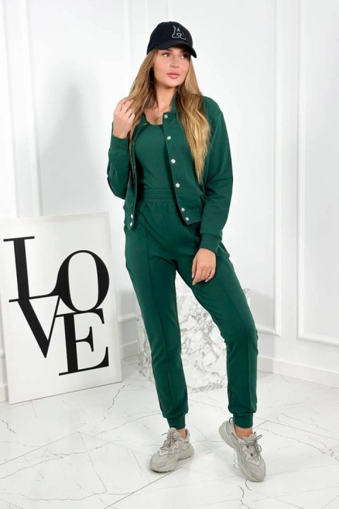 Komplet 3 w 1 bluza na napy + top + spodnie zielony  