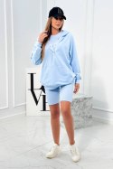 Komplet 3 w 1 bluza, top i krótkie legginsy błękitny  