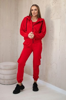 Komplet 3 w 1 bluza + top + spodnie czerwony  