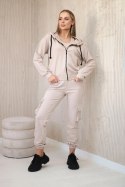 Komplet 3 w 1 bluza + top + spodnie jasny beżowy  