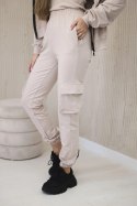 Komplet 3 w 1 bluza + top + spodnie jasny beżowy  