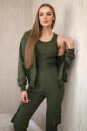 Komplet 3 w 1 bluza + top + spodnie khaki  
