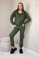 Komplet 3 w 1 bluza + top + spodnie khaki  