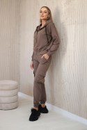 Komplet 3 w 1 bluza + top + spodnie mocca  