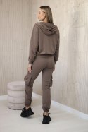 Komplet 3 w 1 bluza + top + spodnie mocca  