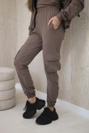 Komplet 3 w 1 bluza + top + spodnie mocca  