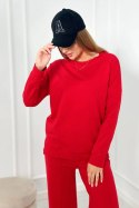 Komplet bawełniany Bluza + Spodnie z szeroką nogawką czerwony  