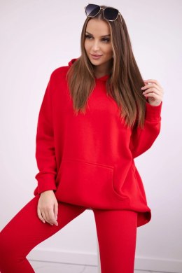 Komplet bawełniany bluza ocieplana + legginsy czerwony  