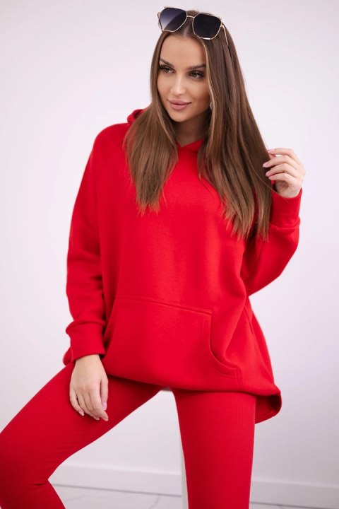 Komplet bawełniany bluza ocieplana + legginsy czerwony  