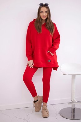 Komplet bawełniany bluza ocieplana + legginsy czerwony  