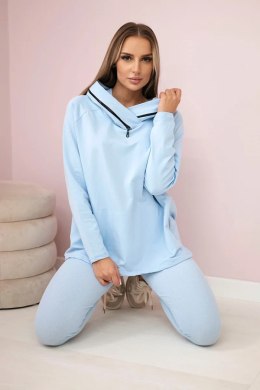 Komplet bawełniany bluza z kapturem + legginsy błękitny  