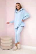 Komplet bawełniany bluza z kapturem + legginsy błękitny  