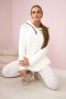 Komplet bawełniany bluza z kapturem + legginsy ecru  