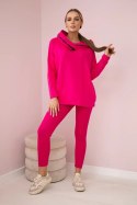 Komplet bawełniany bluza z kapturem + legginsy fuksja  