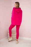 Komplet bawełniany bluza z kapturem + legginsy fuksja  