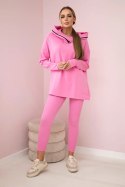 Komplet bawełniany bluza z kapturem + legginsy różowy  