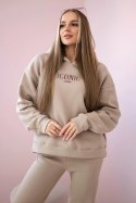 Komplet bawełniany ocieplany bluza z haftem + spodnie beżowy  