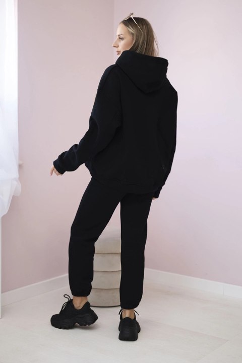 Komplet bawełniany ocieplany bluza z haftem + spodnie czarny Komplet bawełniany ocieplany bluza z haftem + spodnie czarny