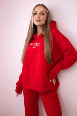 Komplet bawełniany ocieplany bluza z haftem + spodnie czerwony  