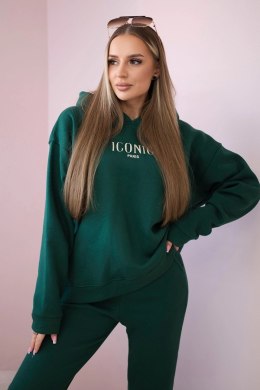 Komplet bawełniany ocieplany bluza z haftem + spodnie zielony  