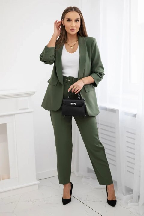 Komplet elegancki marynarki ze spodniami khaki  
