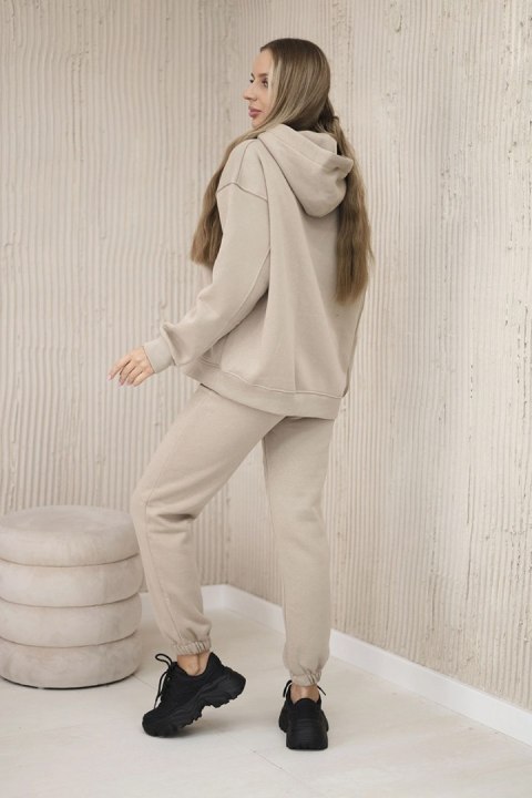 Komplet ocieplany z haftem Los Angeles jasny beżowy  