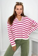 Sweter w paski fuksja  